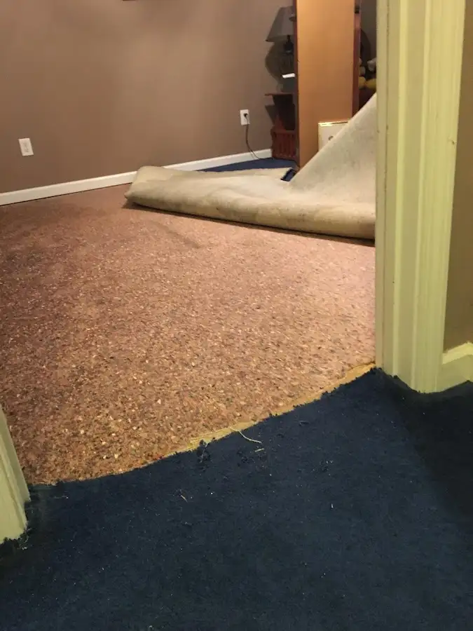 Carpet pad removal revealing water damage during Water Mitigation Services in Oro Valley